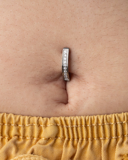 CZ Crystal Lined Hinged Curved Bar Belly Button Ring - F136 Implant Grade Titanium