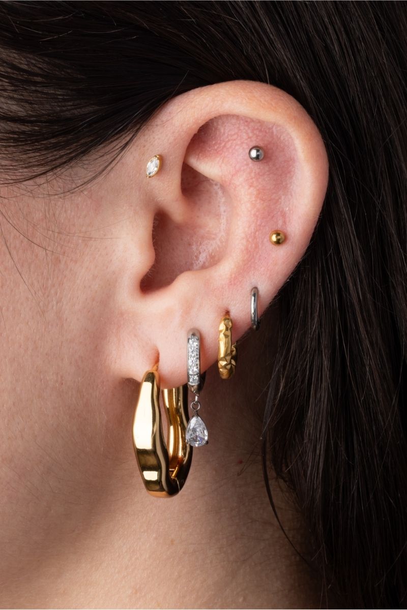 Faceted Hammered Hinged Huggie Hoop Earrings - Pair - 316L Stainless Steel