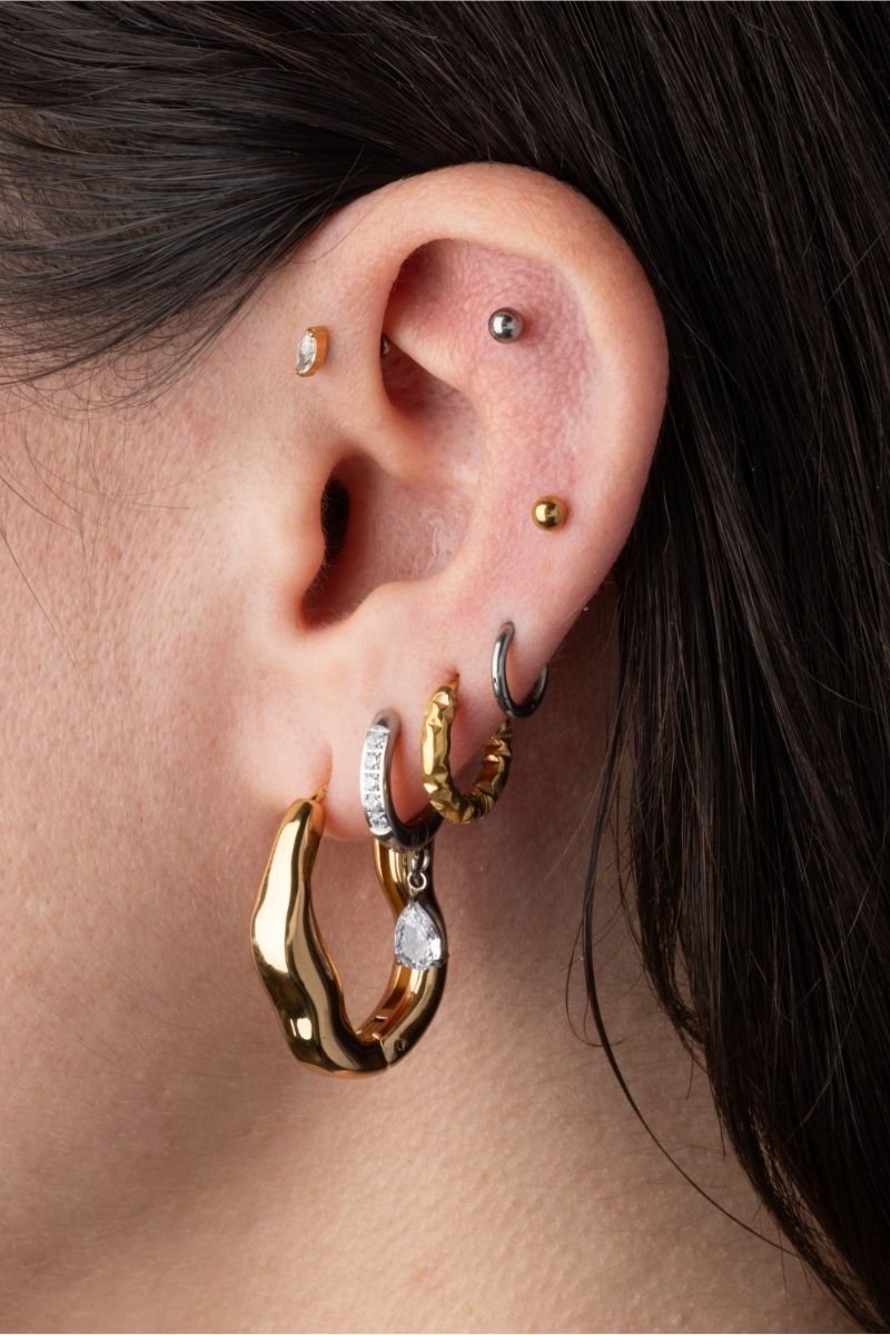 CZ Dangling Teardrop Hinged Huggie Hoop Earrings - Pair - 316L Stainless Steel