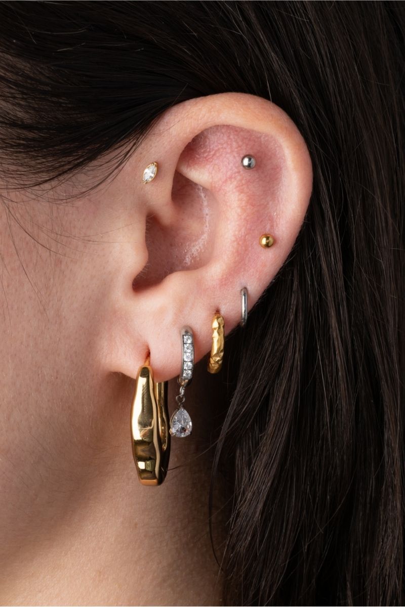 Faceted Hammered Hinged Huggie Hoop Earrings - Pair - 316L Stainless Steel