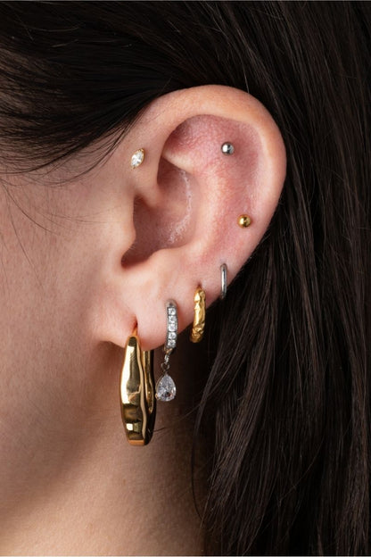 Faceted Hammered Hinged Huggie Hoop Earrings - Pair - 316L Stainless Steel