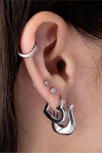 Tulip Shaped Hinged Hoop Earrings - Pair - 316L Stainless Steel