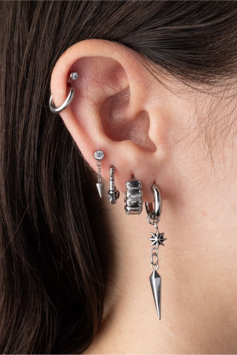 Punk Studded Armor Hoop Earrings - Pair - 316L Stainless Steel
