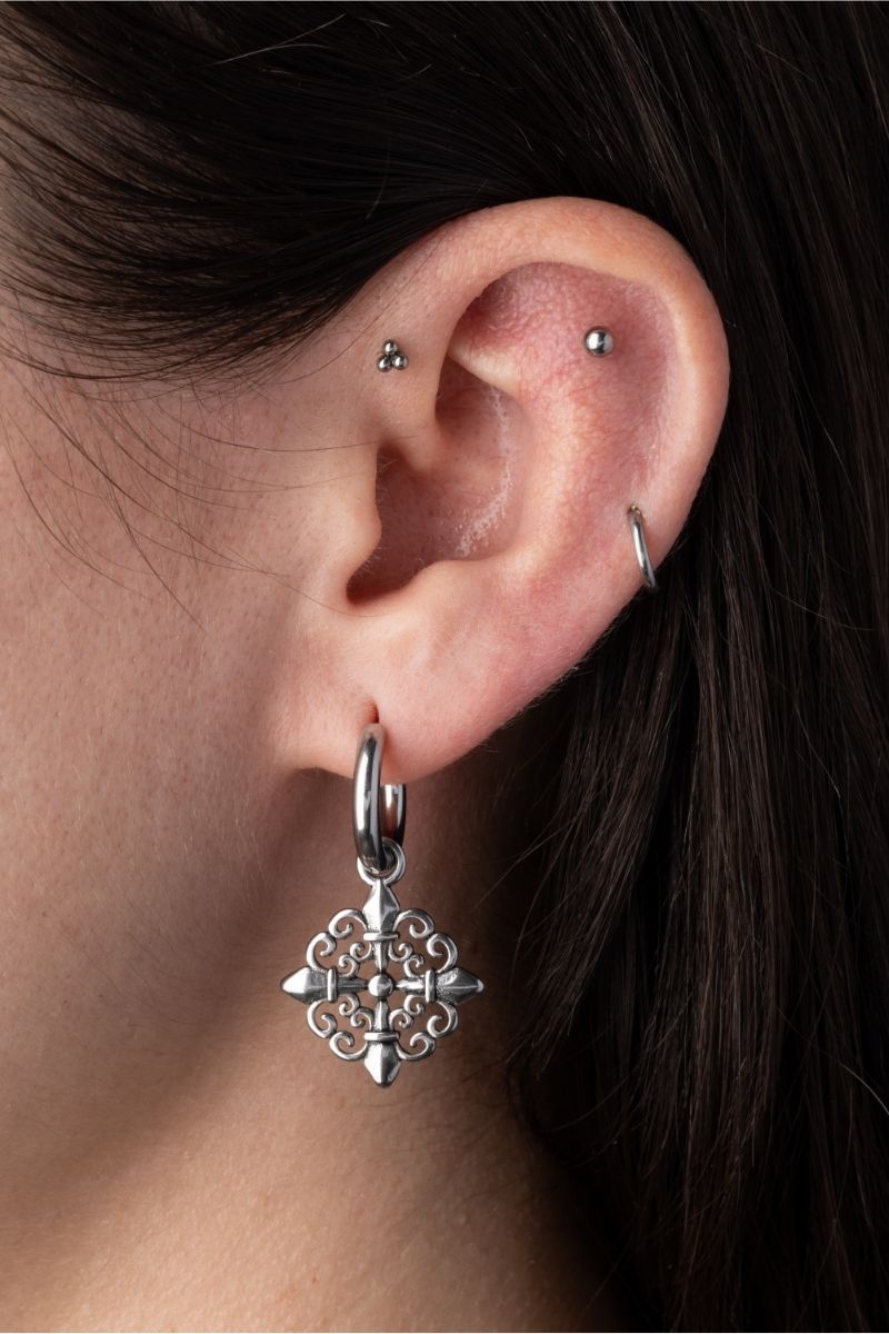 Gothic Filigree Star Dangling Hoop Earrings - Pair - 316L Stainless Steel