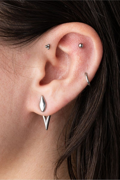 Geometric Open Teardrop Stud Earrings - Pair - 316L Stainless Steel