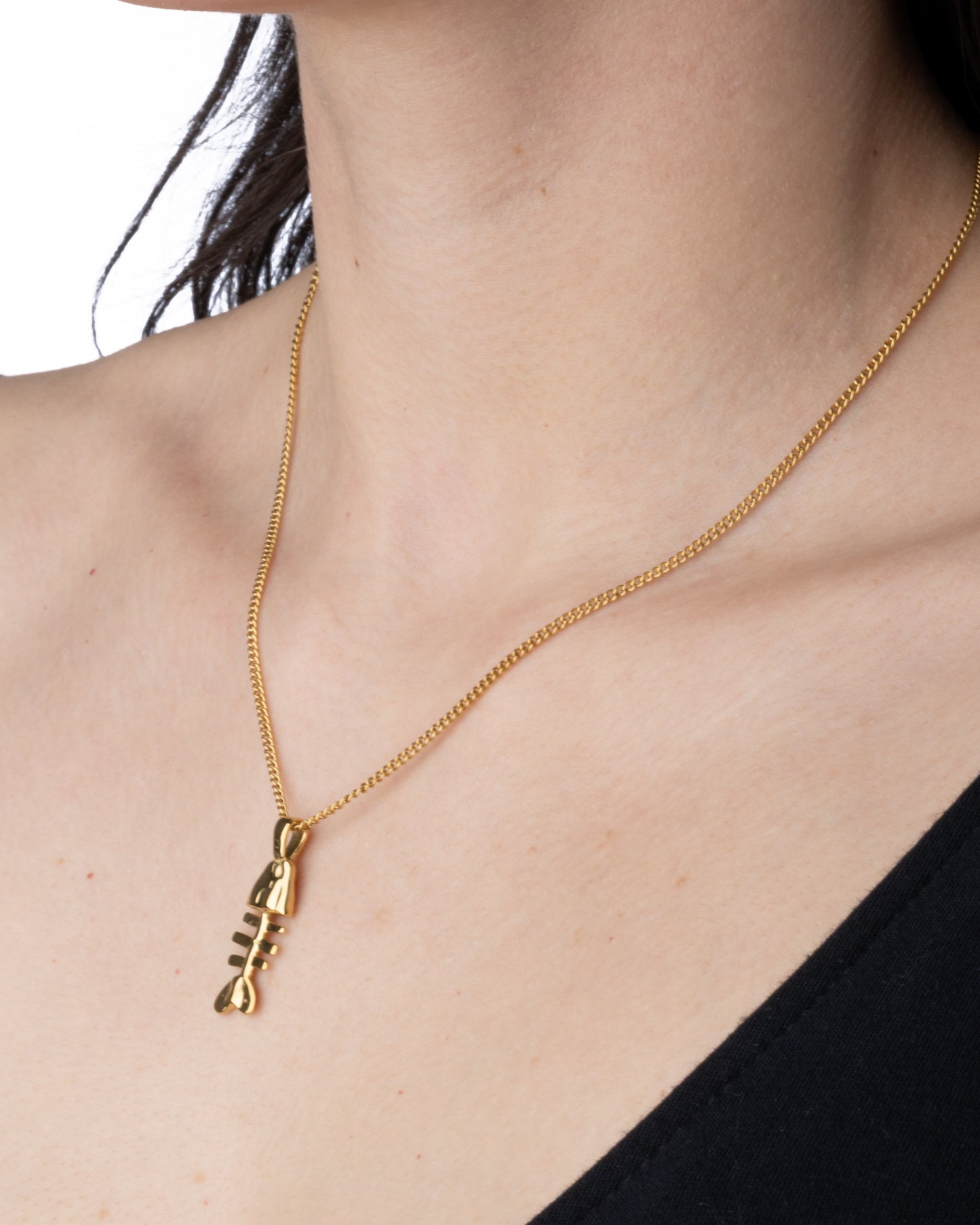Fishbone Pendant Necklace - 18K Gold PVD Plated Stainless Steel