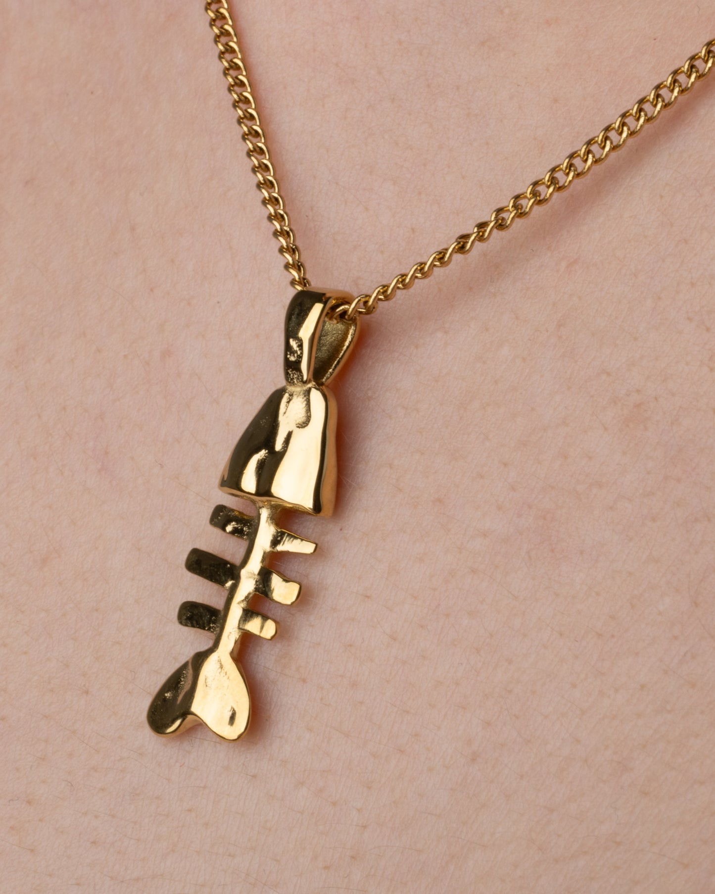 Fishbone Pendant Necklace - 18K Gold PVD Plated Stainless Steel