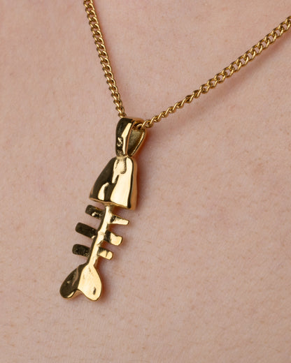 Fishbone Pendant Necklace - 18K Gold PVD Plated Stainless Steel