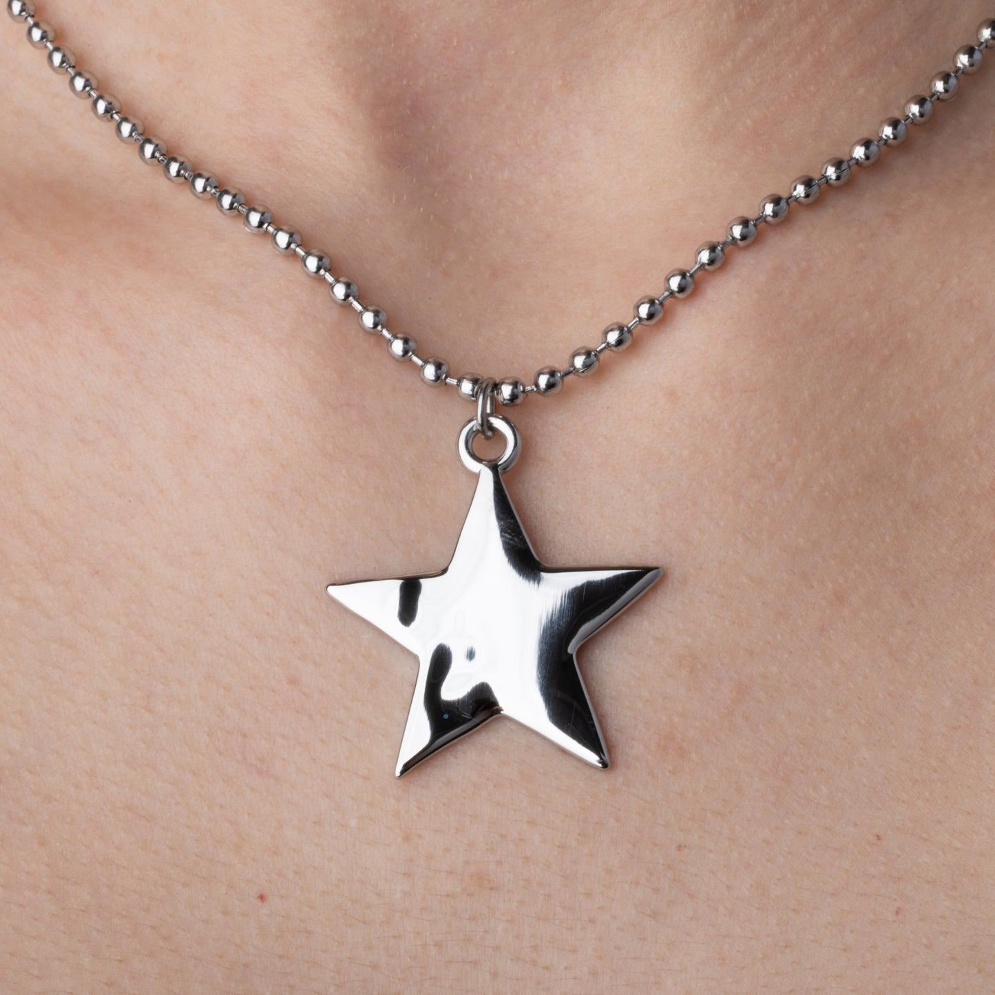 Ball Chain Star Pendant Necklace - Stainless Steel
