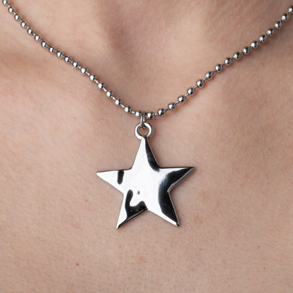 Ball Chain Star Pendant Necklace - Stainless Steel
