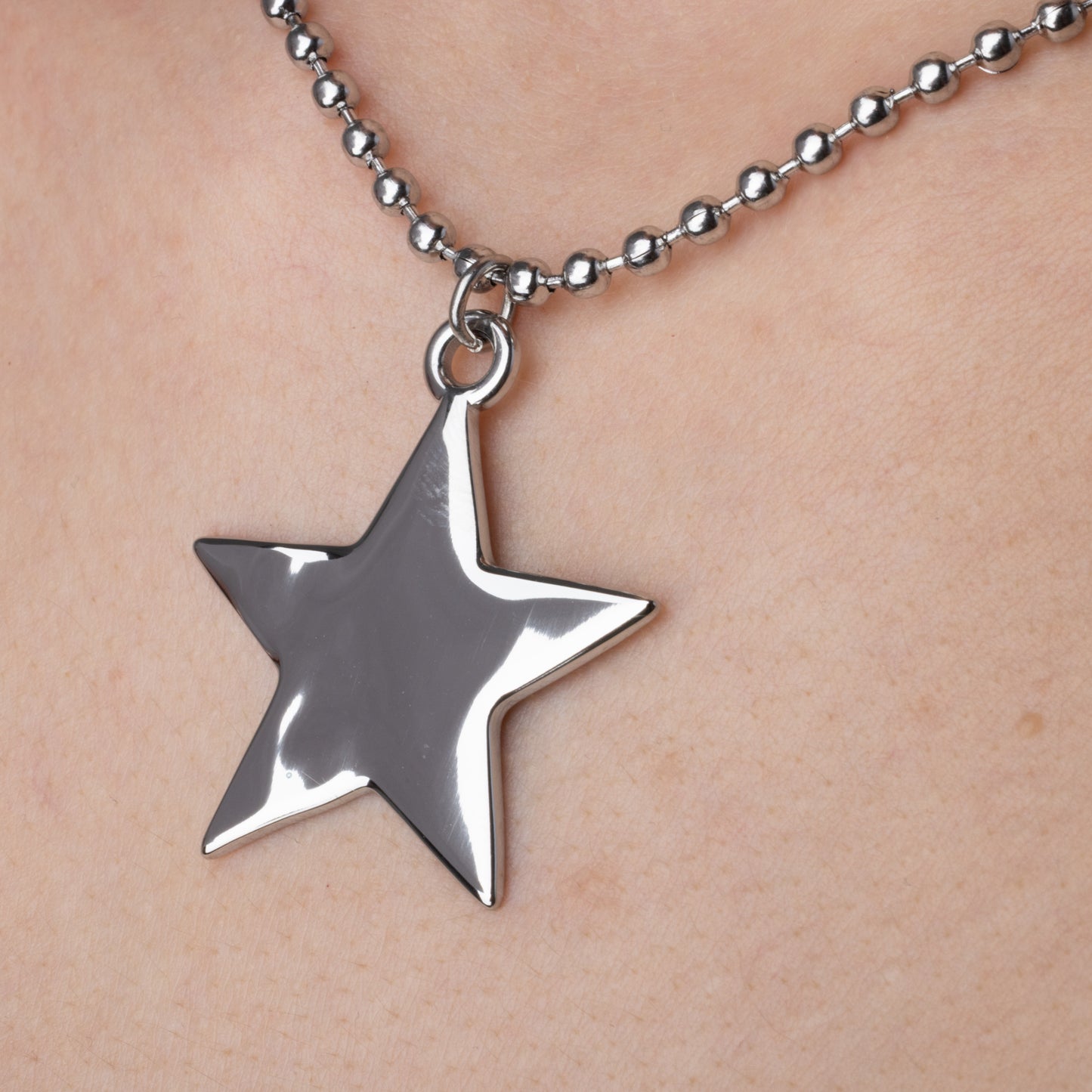 Ball Chain Star Pendant Necklace - Stainless Steel