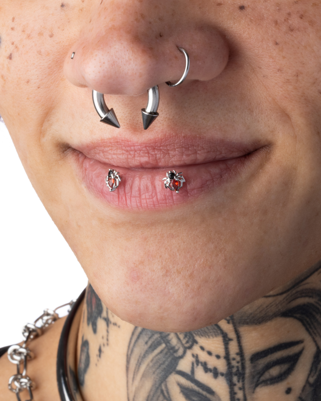 Faux Stretched 8GA Spike Ends Horseshoe Septum Barbell - Stainless Steel