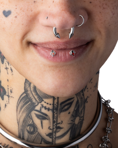 Faux Stretched 8GA Spike Ends Horseshoe Septum Barbell - Stainless Steel