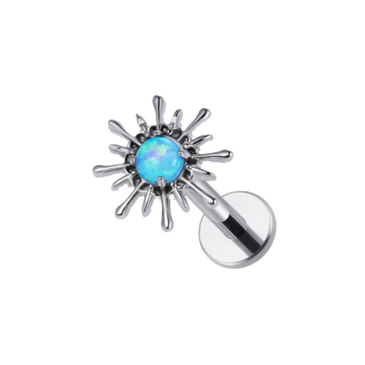 Internally Threaded Blue Opal Sunburst Flat Back Stud - ASTM F-136 Implant Grade Titanium