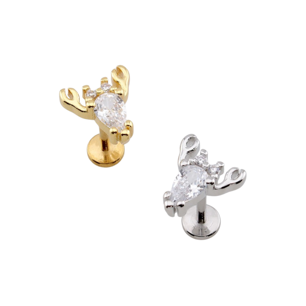 Threadless Push In CZ Crystal Lobster Flat Back Stud - 316L Stainless Steel