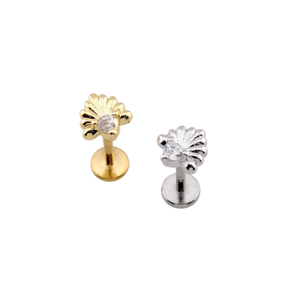Threadless Push In CZ Crystal Onate Shell Flat Back Stud - 316L Stainless Steel