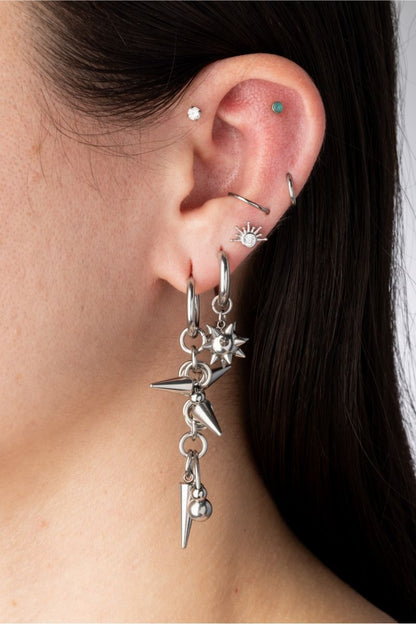 Punk Spike Horseshoe Dangling Hoop Earrings - Pair - Stainless Steel