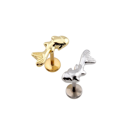 Threadless Push In Koi Fish Flat Back Stud - 316L Stainless Steel
