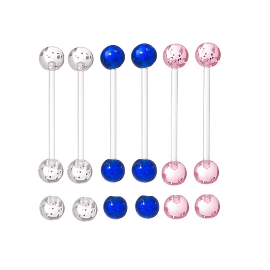 Set of 6 Glitter Pregnancy Maternity Flexible Belly Button Ring Threaded Retainer - Nickel/Allergy Free