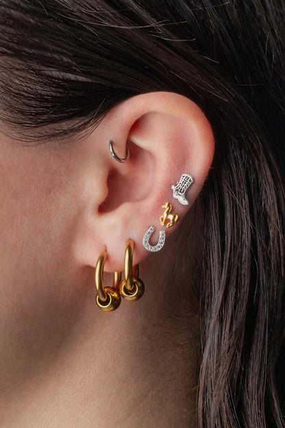 Crystal Horseshoe Stud Earrings - Pair - 925 Sterling Silver