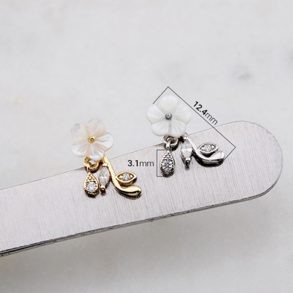 Threadless Push In CZ Crystal White Flower Flat Back Stud - 316L Stainless Steel