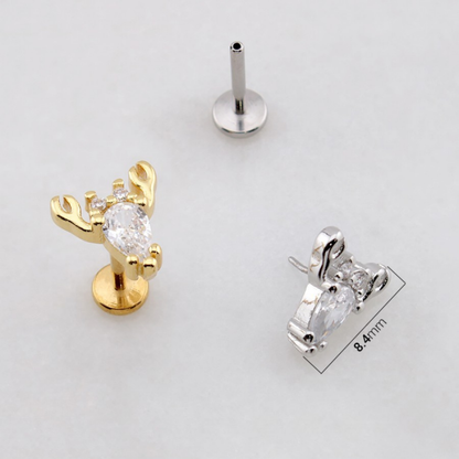Threadless Push In CZ Crystal Lobster Flat Back Stud - 316L Stainless Steel