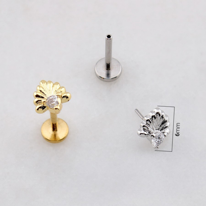 Threadless Push In CZ Crystal Onate Shell Flat Back Stud - 316L Stainless Steel