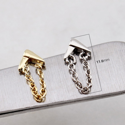 Threadless Push In Chevron with Dangling Chain Flat Back Stud - 316L Stainless Steel