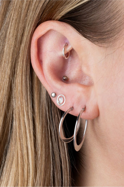 Tapered Flat Hoop Earrings - Pair - Rhodium Plated 925 Sterling Silver