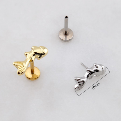 Threadless Push In Koi Fish Flat Back Stud - 316L Stainless Steel