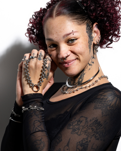 Ring Center Ball Chain Necklace - Stainless Steel