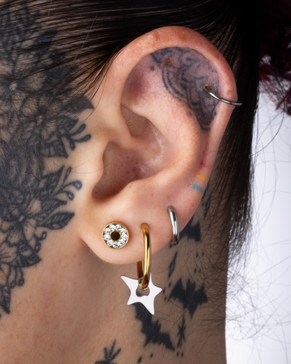 CZ Crystal Lined Rim Screw Fit Tunnels - Stainless Steel - Pair