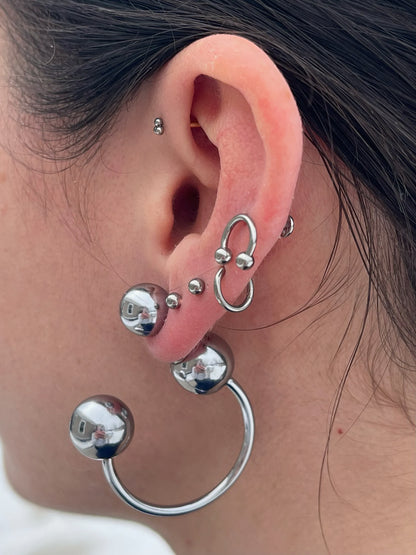 Ball End Horseshoe Barbell Style Hoop Earrings - Pair