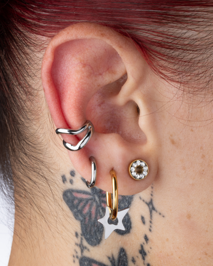 CZ Crystal Lined Rim Screw Fit Tunnels - Stainless Steel - Pair