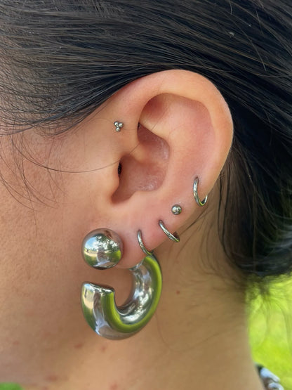 C-Shaped Ball End Hoop Earrings - Pair - Stainless Steel