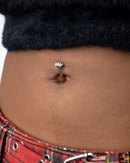 Threadless Convex Base CZ Crystal Marquise Fan Floating Belly Button Ring - F136 Implant Grade Titanium