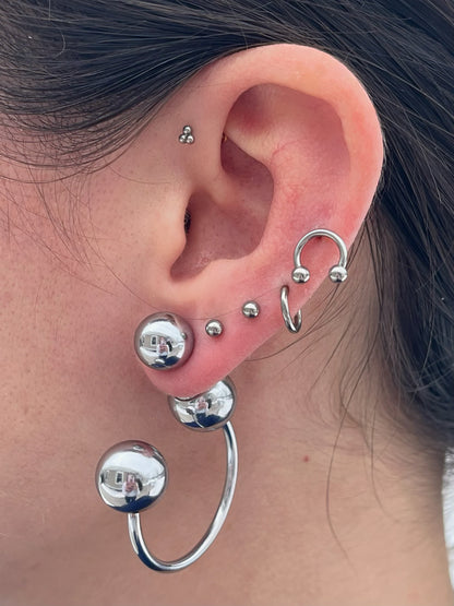 Ball End Horseshoe Barbell Style Hoop Earrings - Pair