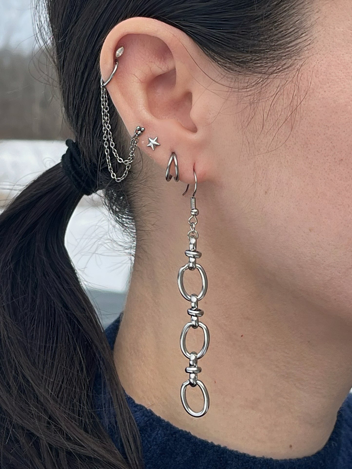 Connected Ovals Dangling Earrings - Pair - 304 Stainless Steel