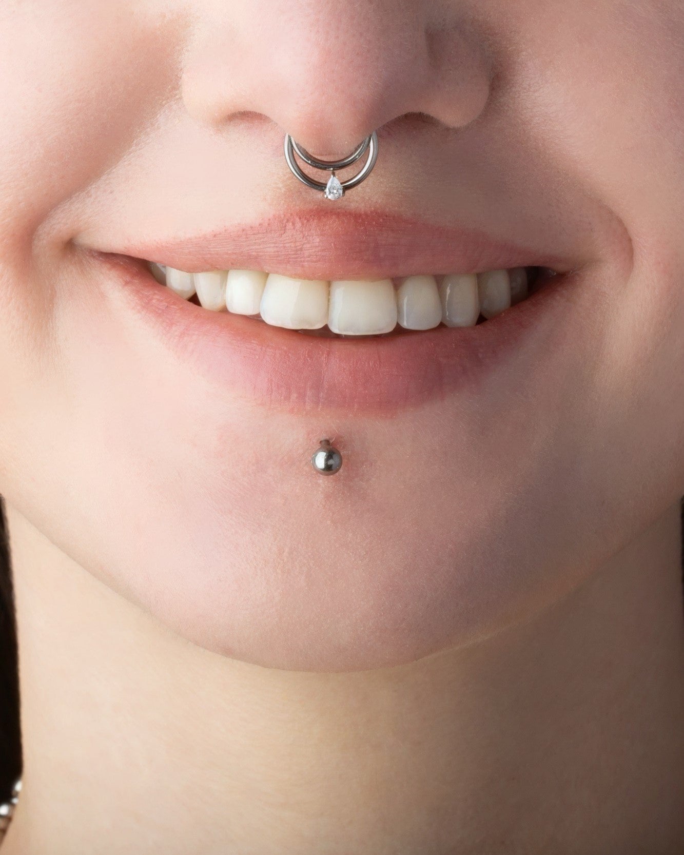 Double Hoop with CZ Crystal Teardrop Center Hinged Segment Ring - F136 Implant Grade Titanium