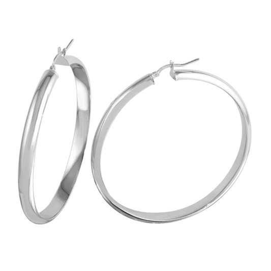 5mm Thick 2" Rounded Hoop Earrings - Pair - 925 Sterling Silver
