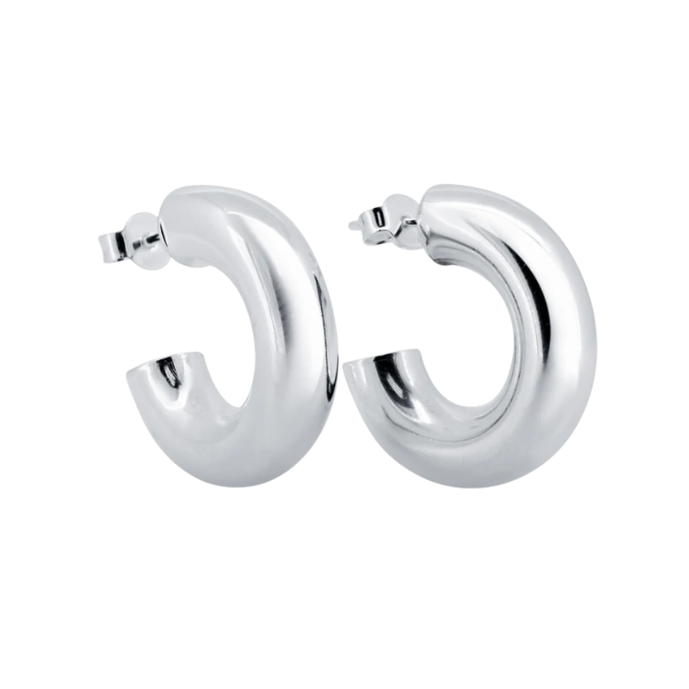 7mm Thick High Polish Hoop Earrings - Pair - 925 Sterling Silver