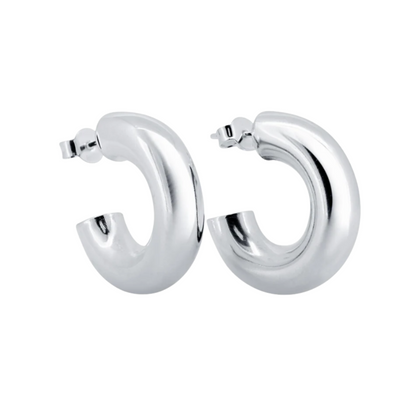 7mm Thick High Polish Hoop Earrings - Pair - 925 Sterling Silver