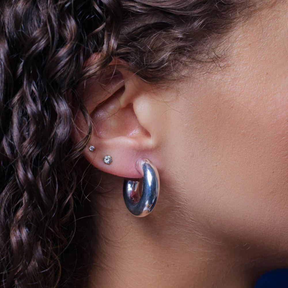 7mm Thick High Polish Hoop Earrings - Pair - 925 Sterling Silver