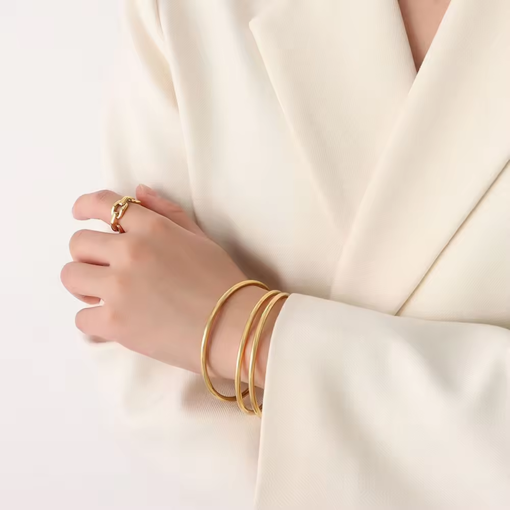 Polished Thin Bangle Bracelet - Stainless Steel