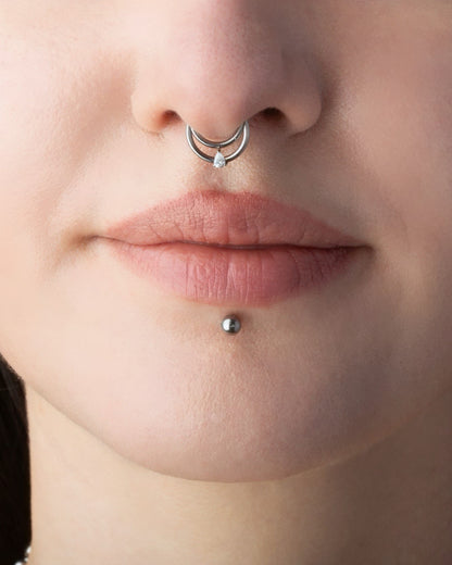 Double Hoop with CZ Crystal Teardrop Center Hinged Segment Ring - F136 Implant Grade Titanium