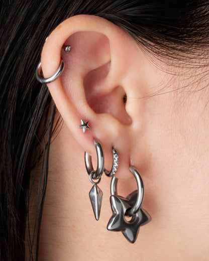 Puffy Star Huggie Hoop Earrings - Pair - Stainless Steel