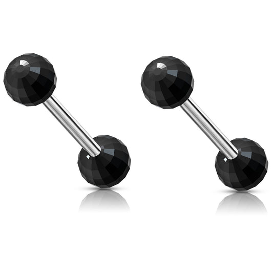 Black Acrylic Disco Ball Nipple Barbells - Pair - 316L Stainless Steel