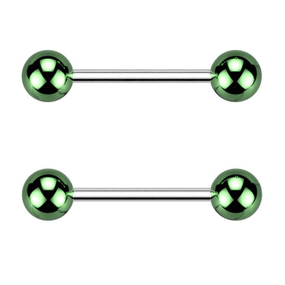 Glass Coated Acrylic Ball Ends Nipple Barbells - Pair - 316L Stainless Steel