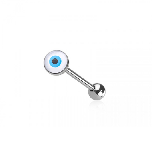 Epoxy Acrylic Evil Eye Tongue Barbell - 316L Stainless Steel