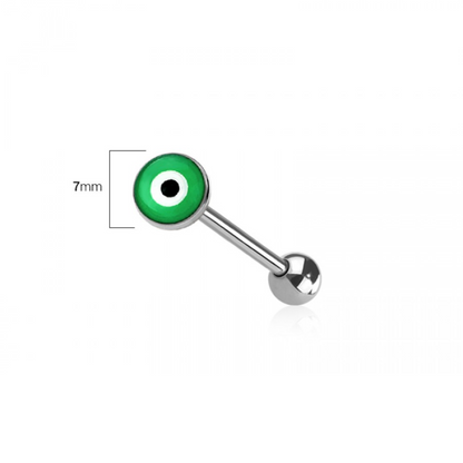 Epoxy Acrylic Evil Eye Tongue Barbell - 316L Stainless Steel